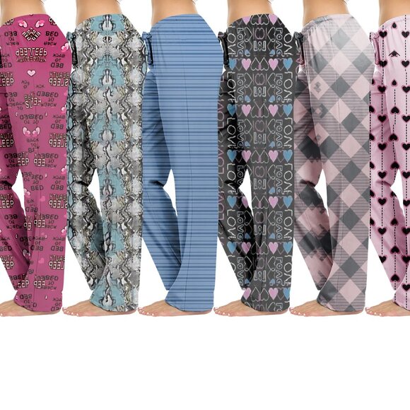 Women's Casual Fun Printed Lightweight Lounge Terry Knit Pajama Bottom Pants - Picture 12 of 16